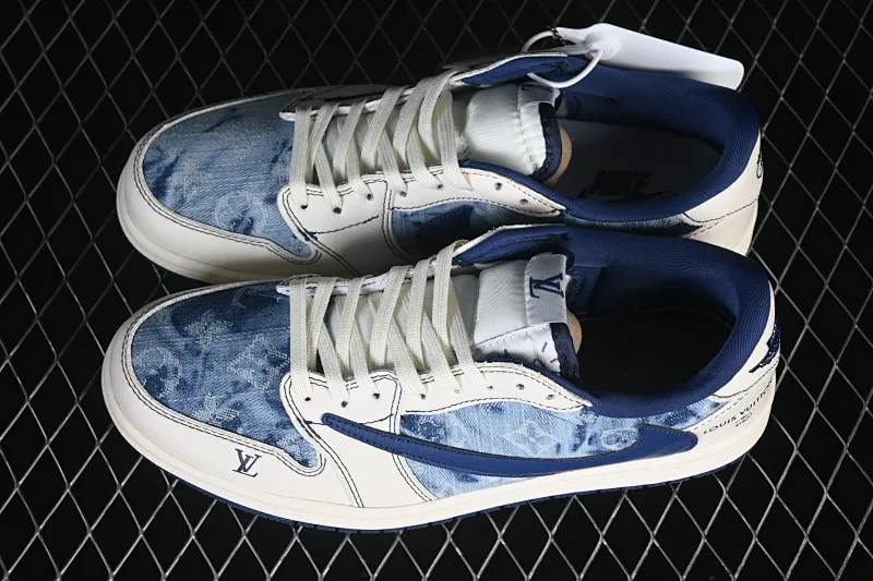 All categories Air Jordan Jordan series basketball shoes Air Jordan 1 Low High-end customized low-top sneakers Travis Scott x Fragment Design x Air Jordan 1 Low OG SP AJ1 Joe 1 joint white and blue denim low-top cultural casual sneakers LD2028-046